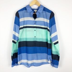 J. Crew Factory Blue Striped Popover Shirt Size Large